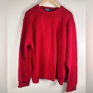 Polo Ralph Lauren Sweater Men’s 100% Cotton Size Large Red Crewneck 90s VTG